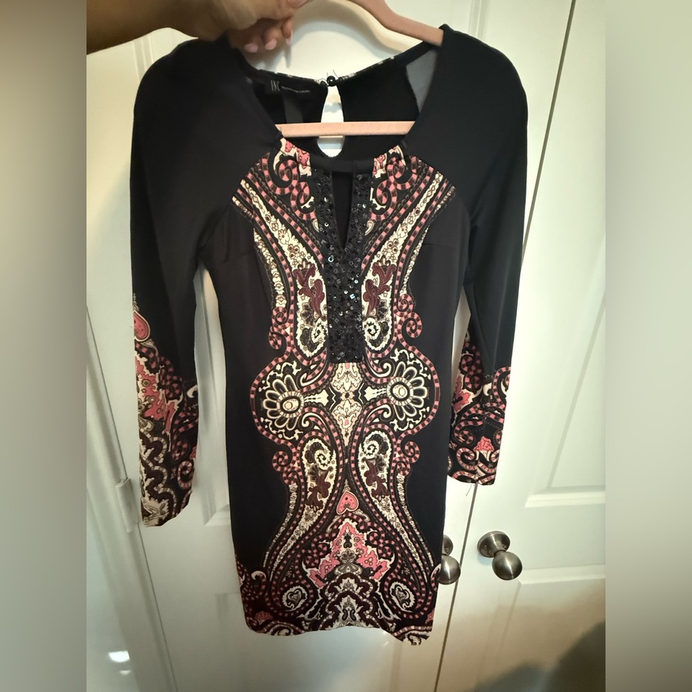 INC International Concepts Black and Pink Long Sleeve Dress